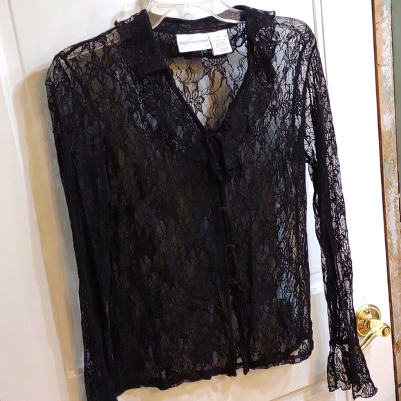 Black Stretch Lace Blouse - Picture 1 of 7